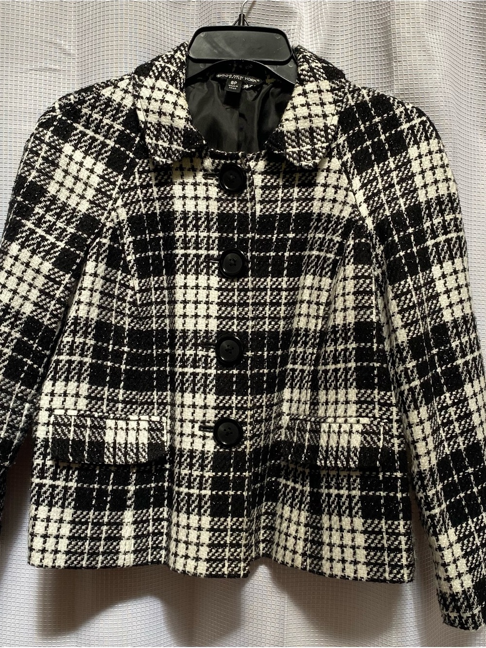 Ladies BRIGGS NEW YORK Plaid Blazer Back & White Size 8P